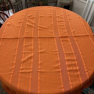 Orange Woven Stripe Tablecloth 52x68 Colorful Bright Boho Maximalist